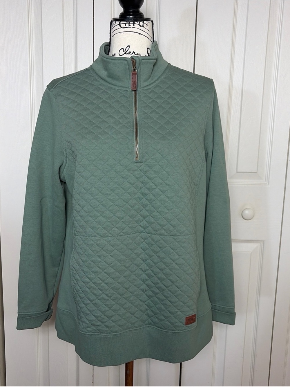 LL Bean Women's Quilted Quarter-Zip Pullover Sage Green Size Large